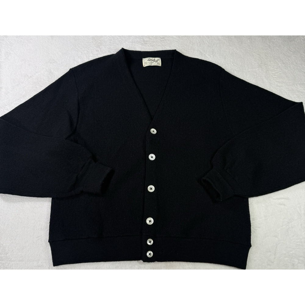 Lord Jeff Cardigan Men's Wool Pullover Sweater Made in USA Size Large Black VTG